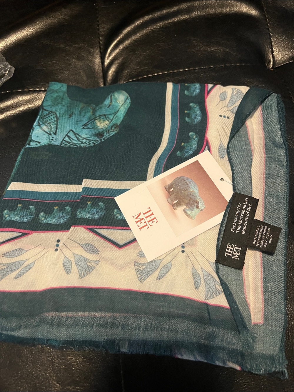 NWT The Met Teal & Cream Modal & Cashmere Scarf - Picture 2 of 10